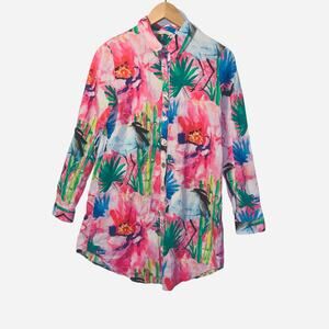SOFT SURROUNDINGS  Breezy Bloom Button Front Tropical Cotton Tunic Size S